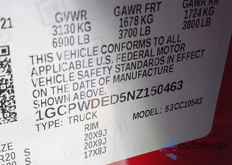 2022 Chevrolet Silverado 1500 Ltd 2Wd Short Bed Rst из США, поврежденный, VIN 1GCPWDED5NZ150463